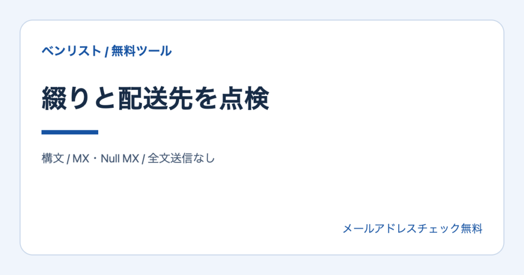 綴りと配送先を点検。構文 / MX・Null MX / 全文送信なし
