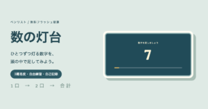 数の灯台の実際のフラッシュ暗算画面。数字7を順番に表示する独自パネル。
